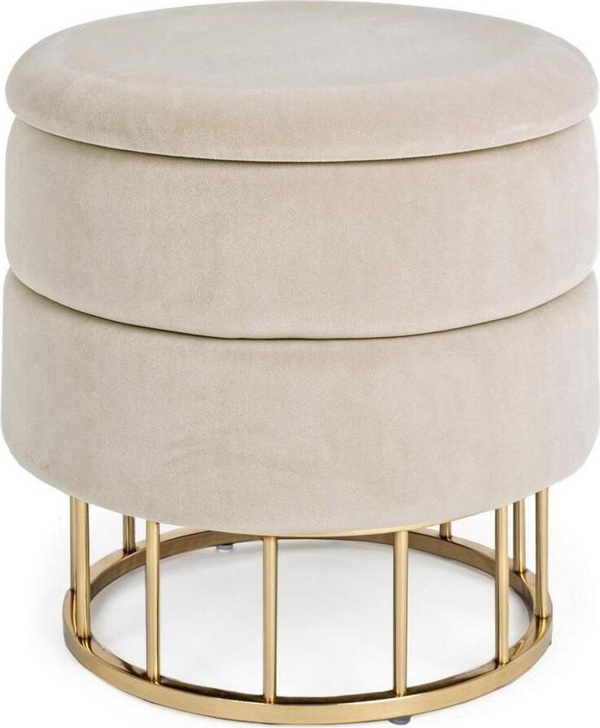 Hocker Pavlina 34,5 x 34,5 x 45 cm MDF Polyester Stahl Beige Gold