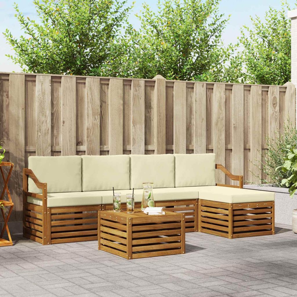 "Neues Produkt" Sofagarnituren - CLORIS - Terrassen-Sofa - 6 pcs - Natur und Creme Massivholz Akazie - Modern Gartensofas V1881
