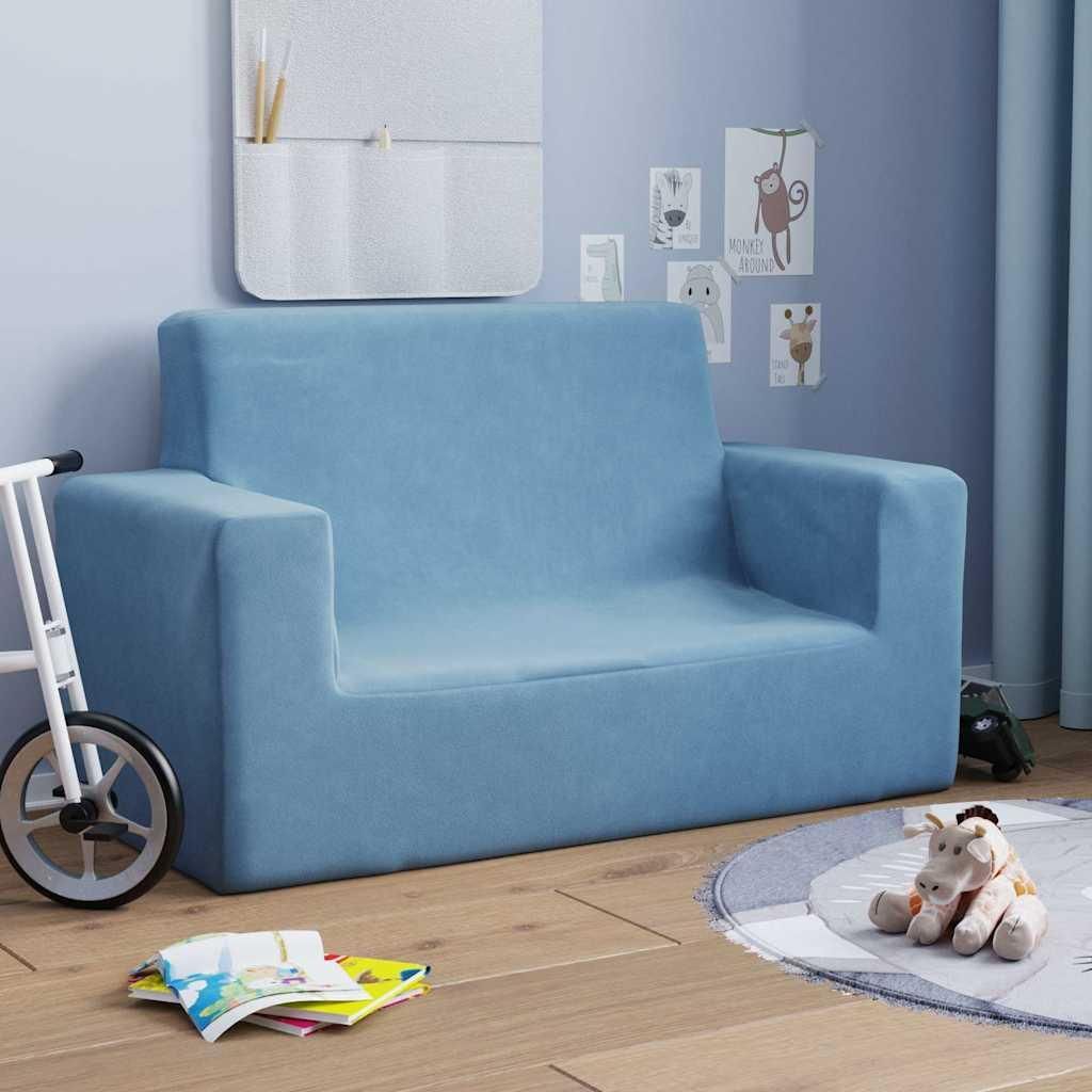 vidaXL Kindersofa 2-Sitzer Blau Weich Plüsch