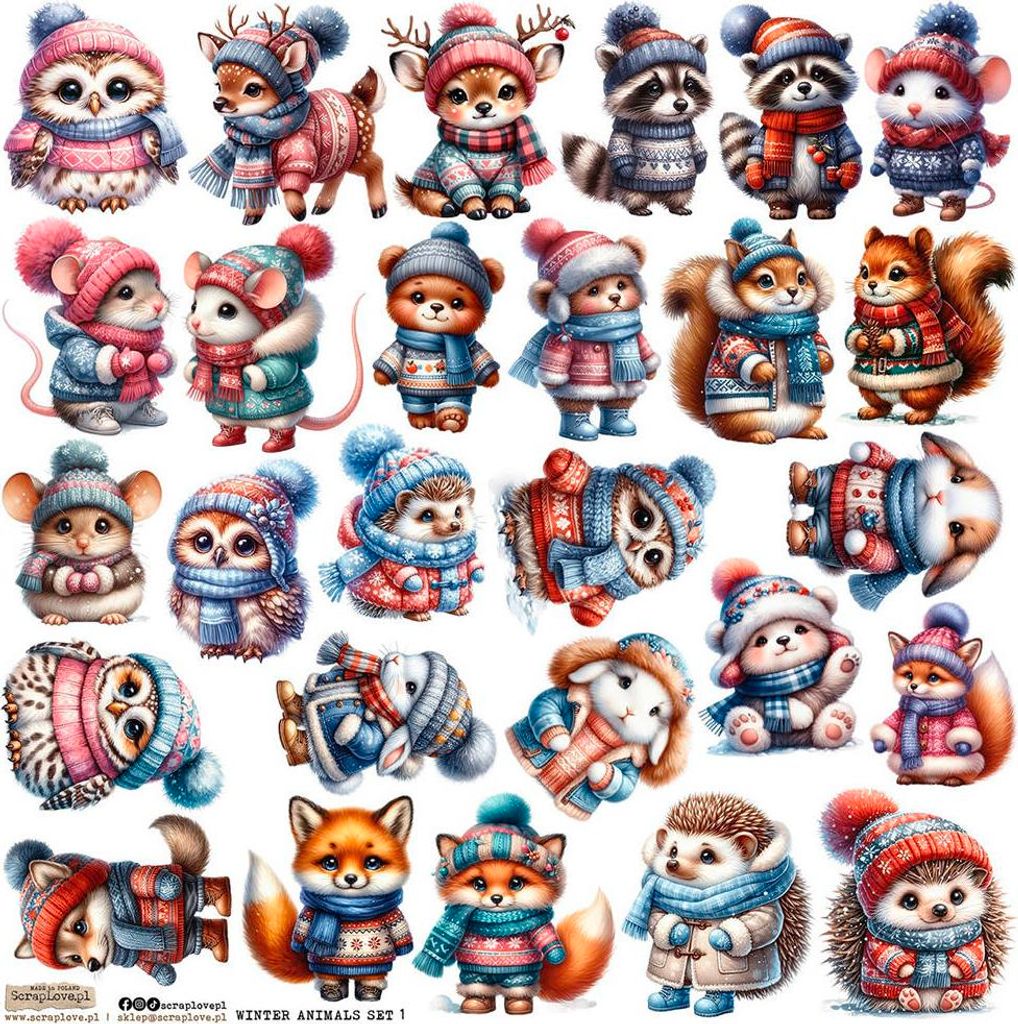 AUFKLEBER ScrapLove Nachbildung Stickers Winter Animals Set 1 - Wintertiere Set 1 Tiere in Winterkleidung