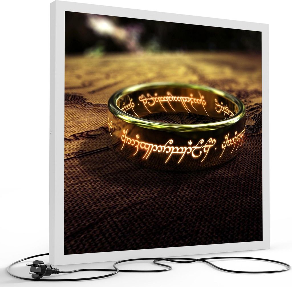 DEQORI LED-Bild & Lampe 60x60 cm Weiß 'Der eine Ring (HdR)' Leuchtbild LED Leuchte