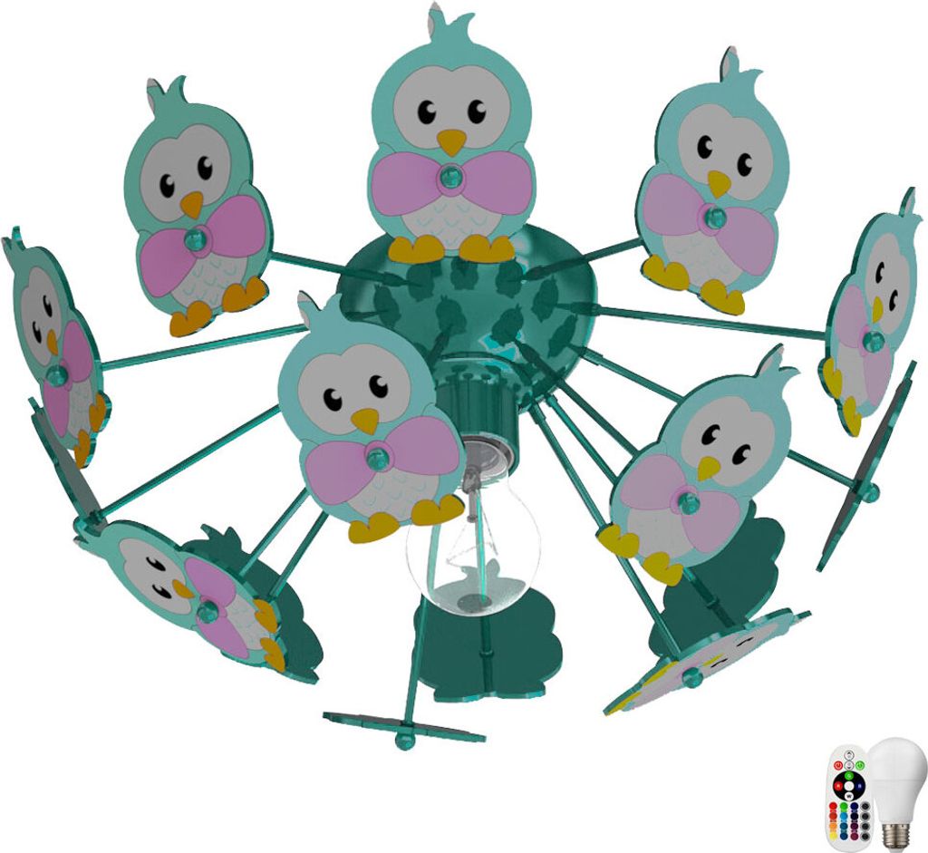 RGB LED Kinderzimmer Deckenbeleuchtung mit Eulen VIKI 2 Produktbild 