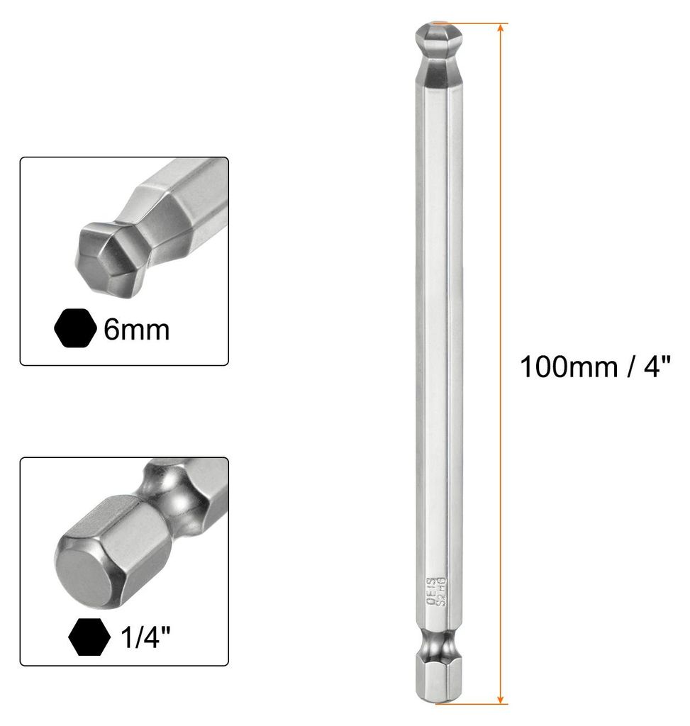 Kugelkopf Sechskant Schraubendreher 6mm(H6.0) Sechskant Schaft 100mm Lange Magnetischen 1/4" S2 Legierter Stahl Schraubendreher Bit Bitsatz Elektro...
