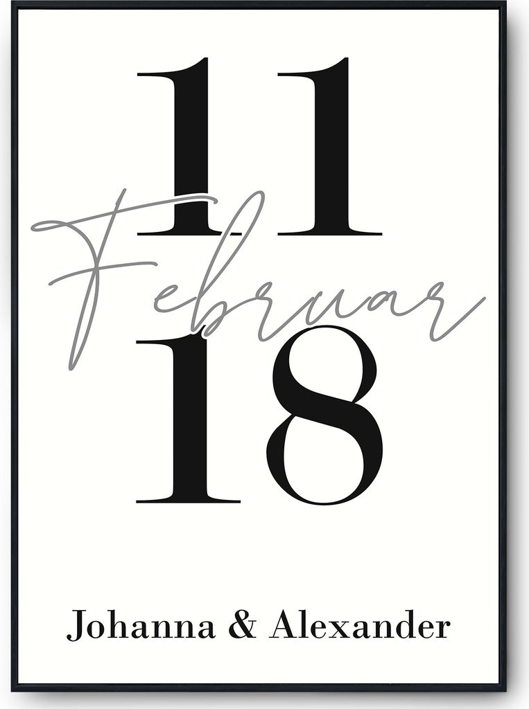 Jahrestag Poster Personalisiert Datum Namen Partner Geschenk zur Hochzeit Paare Verlobte – DIN A4 mit Rahmen | Schwarz