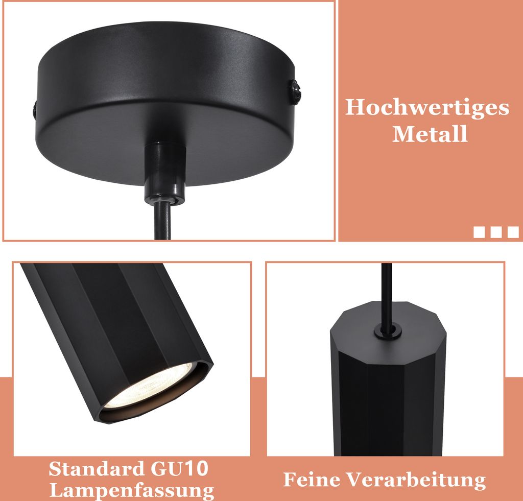 ZMH Pendelleuchte Schwarz Metall 1 Flammig Hängelampe