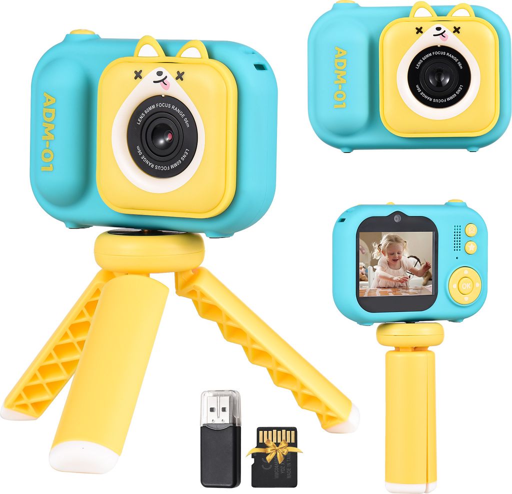 1080P Kinder-Digitalkamera Mini-Videokamera fuer Kinder 48 MP 2,4-Zoll-IPS-Bildschirm Dual Lens Eingebauter Akku mit 32 GB Speicherkarte & Kartenle...