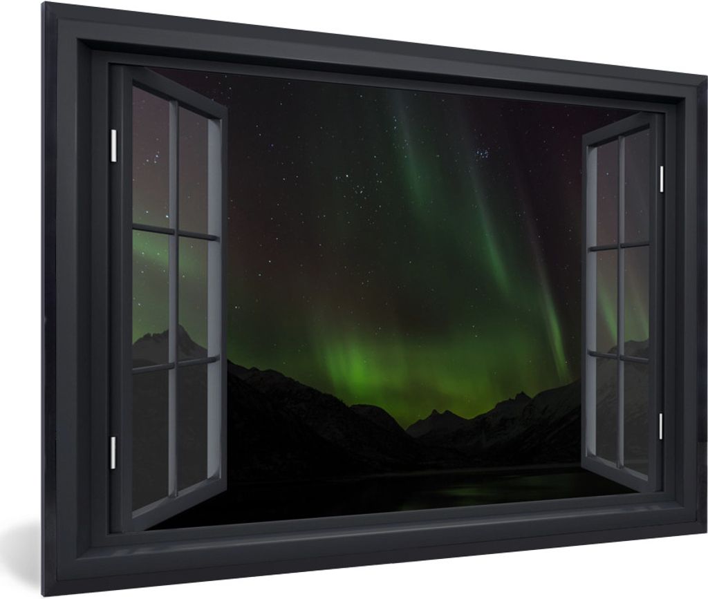 MuchoWow MuchoWow Gerahmtes Poster Durchsichtig - Nordlichter - Grün 90x60 cm - Poster mit zchwarzem Bilderrahmen - Fotorahmen - Foto-Plakat