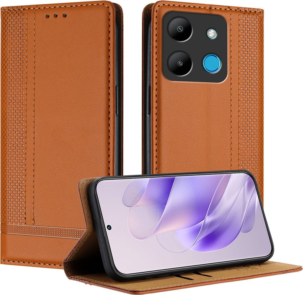 Handyhülle für Infinix Smart 7 Leder Flip Klappbare Schutzhülle mit Standfunktion Braun