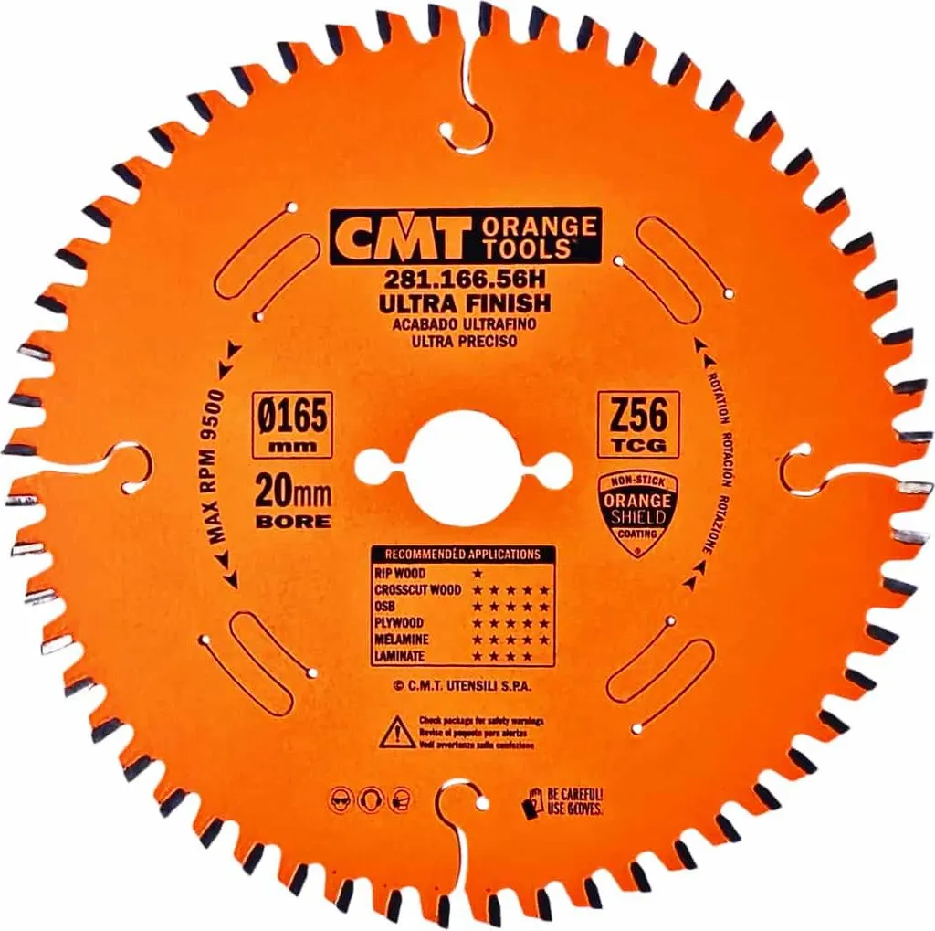 Lame de scie circulaire CMT ø 165/20 mm Z56 TFZ pour stratifié et DTD