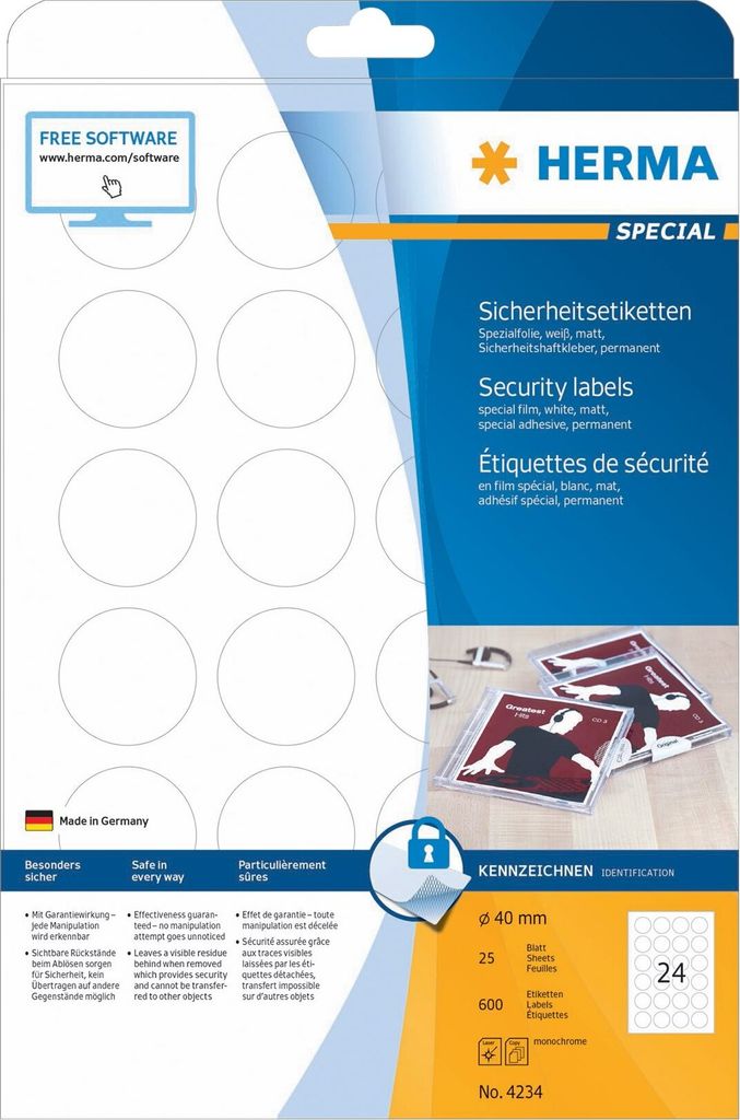 Sicherheitsetiketten weiß Ø 40 mm rund extrem stark haftend Folie matt 600 St.