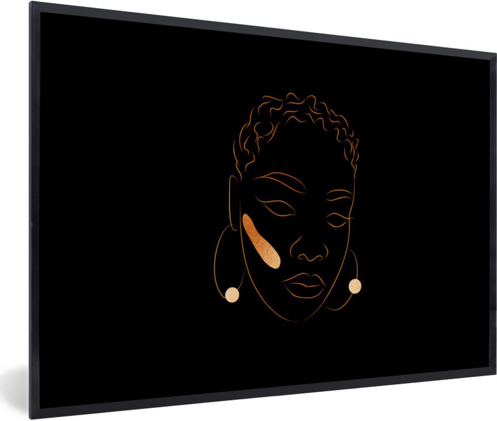 MuchoWow Gerahmtes Poster Frau - Gold - Strichzeichnung 60x40 cm - Poster mit Schwarzem Bilderrahmen Wandposter Rahmen Foto Bilder - Printing - W...