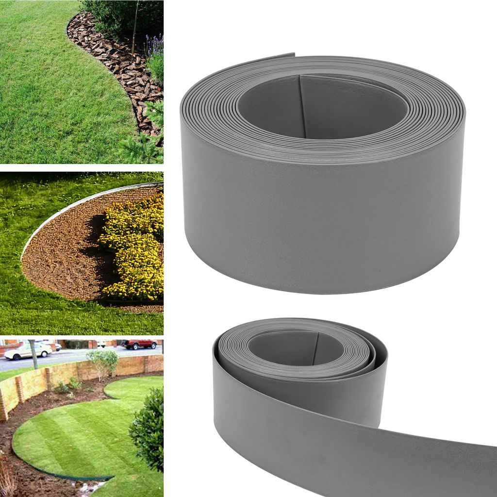 Riossad Rasenkante (Hoehe 14 cm Laenge 25 m, Grau) Beeteinfassung Rund Beetumrandung fuer Kurven Blumenbeet Umrandung unsichtbar Rasen aus stabilem...