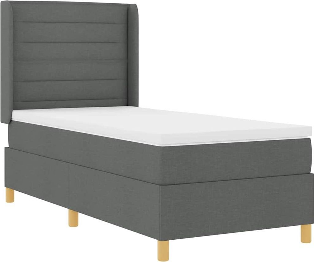 vidaXL Boxspringbett mit Kissen mit Kopfteil Grau 90 x 200 cm Stoff