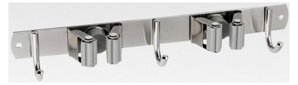 Selbstklebender Gerätehalter, Wandhalterung, Werkzeughalter, Besenhalter, Universalhalter, Mopp-Halter - Edelstahl, 2 Schnellspannern, 3 Haken - K...