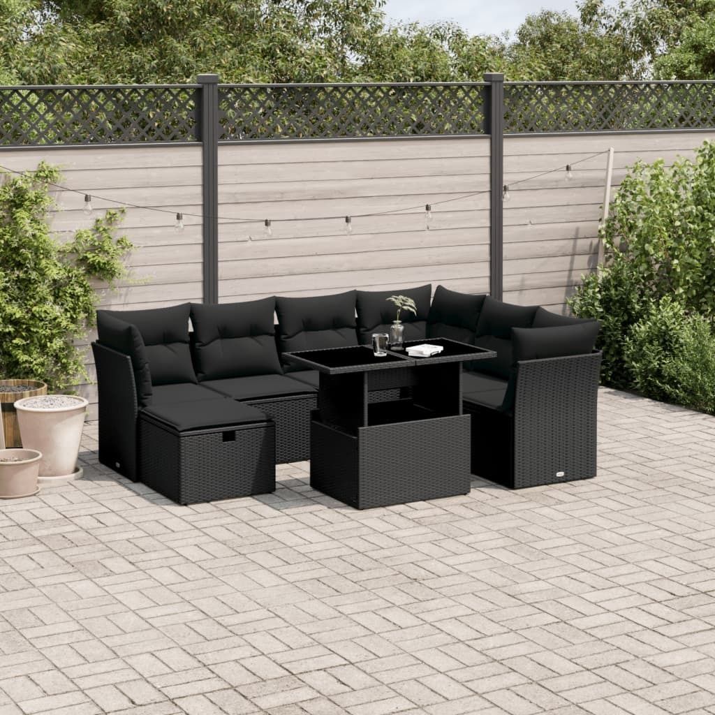Design 8-tlg. Garten-Sofagarnitur mit Kissen Schwarz Poly Rattan, Gartenmöbel-Sets 2024 Neu