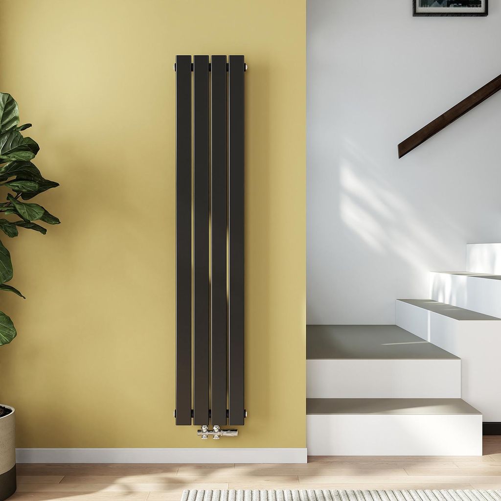 EMKE Heizkörper Flach Designheizkörper Paneelheizkörper Vertikal Einlagig Mittelanschluss 160x30cm 501W Schwarz ohne Heizstab