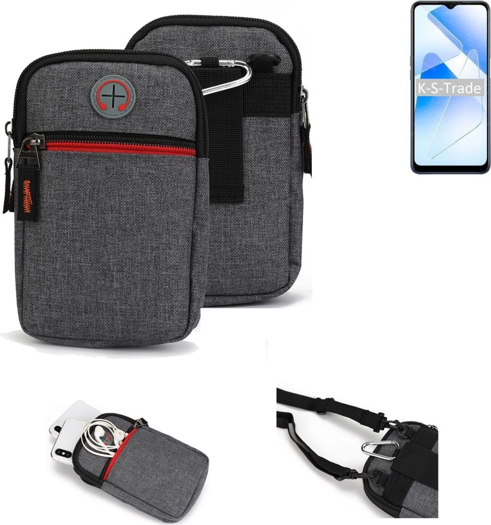 K-S-Trade Holster Gürteltasche kompatibel mit Oppo A53s 5G Handy Tasche Schutz Hülle grau Zusatzfächer 1x