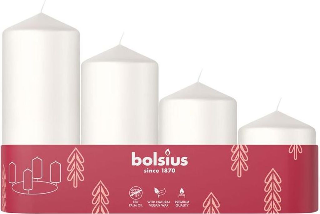 Bolsius Stumpenkerzen 4er Tray abgestuft Ø 4,8 cm wolkiges Produktbild 