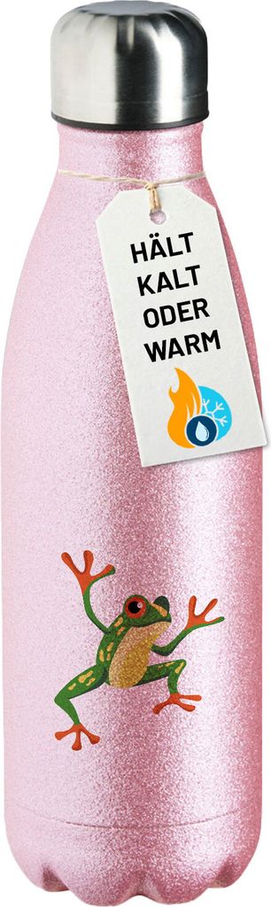 Huuraa Trinkflasche Frosch Comic 500ml Pink Edelstahl Wasserflasche Trinkflasche Geschenkidee