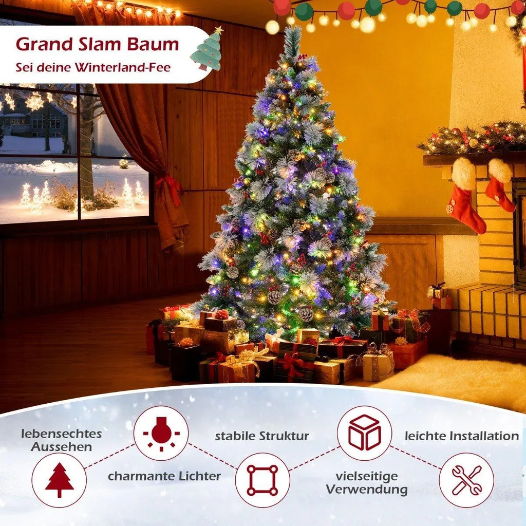 Sapin de Noël lumineux Ø110 x 185 cm aiguilles pin vert et blanc