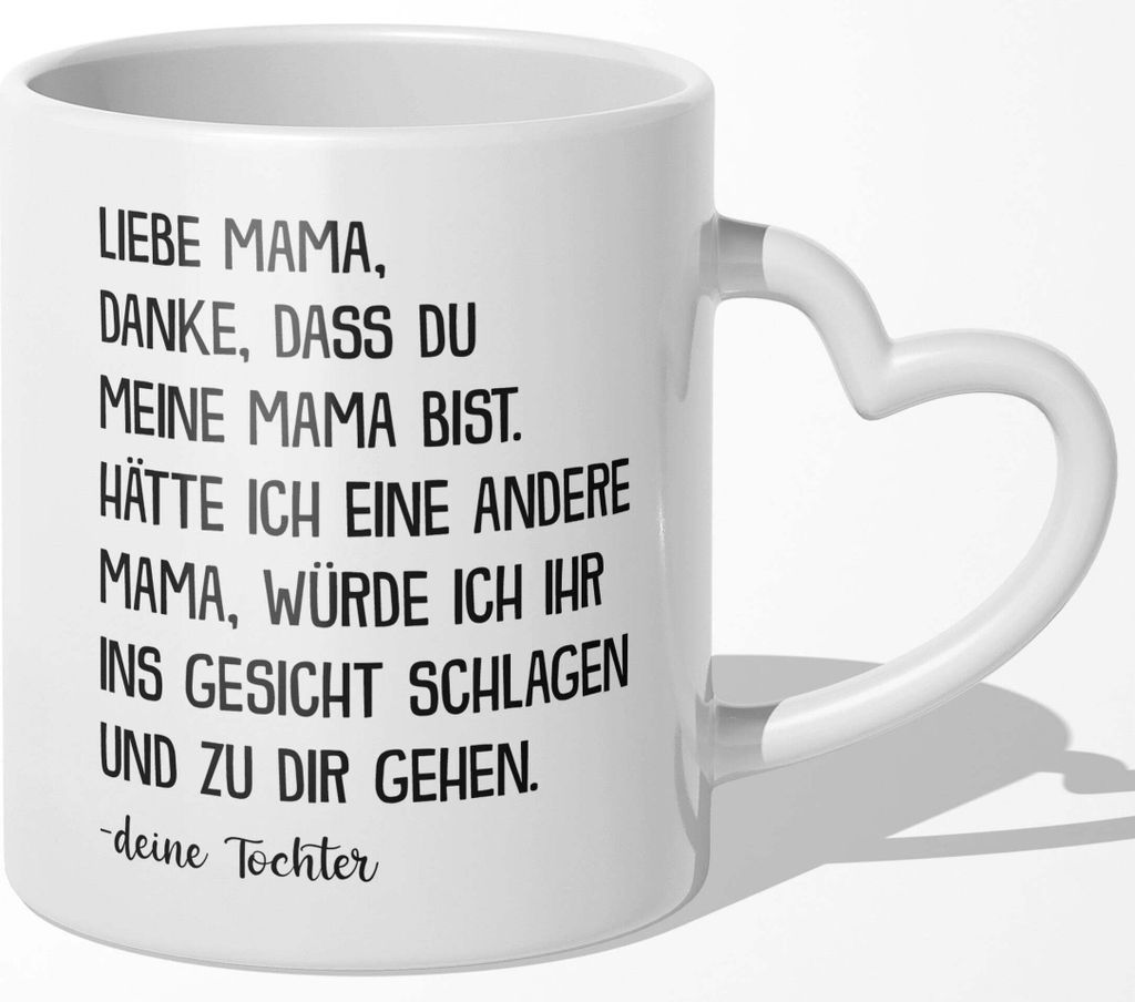 22Feels Mama Geschenk von Tochter Muttertag Geburtstag Mutter Tasse Weihnachten Kaffeetasse Frauen Beste Eltern (Herzhenkel Weiss)