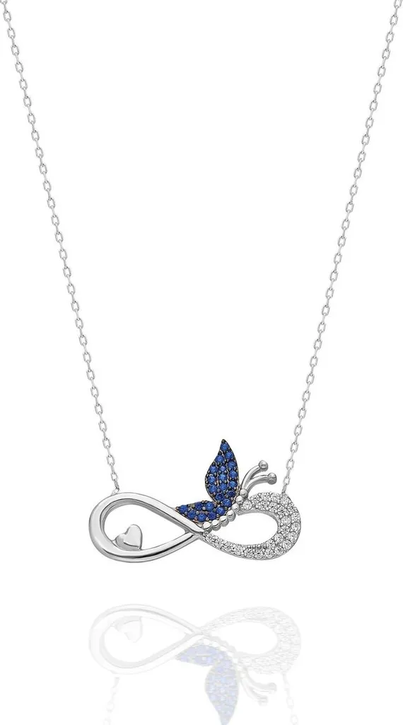 Collier Argent 925 Infini Orné d'un Papillon Bleu et Zircone Cubique Chic