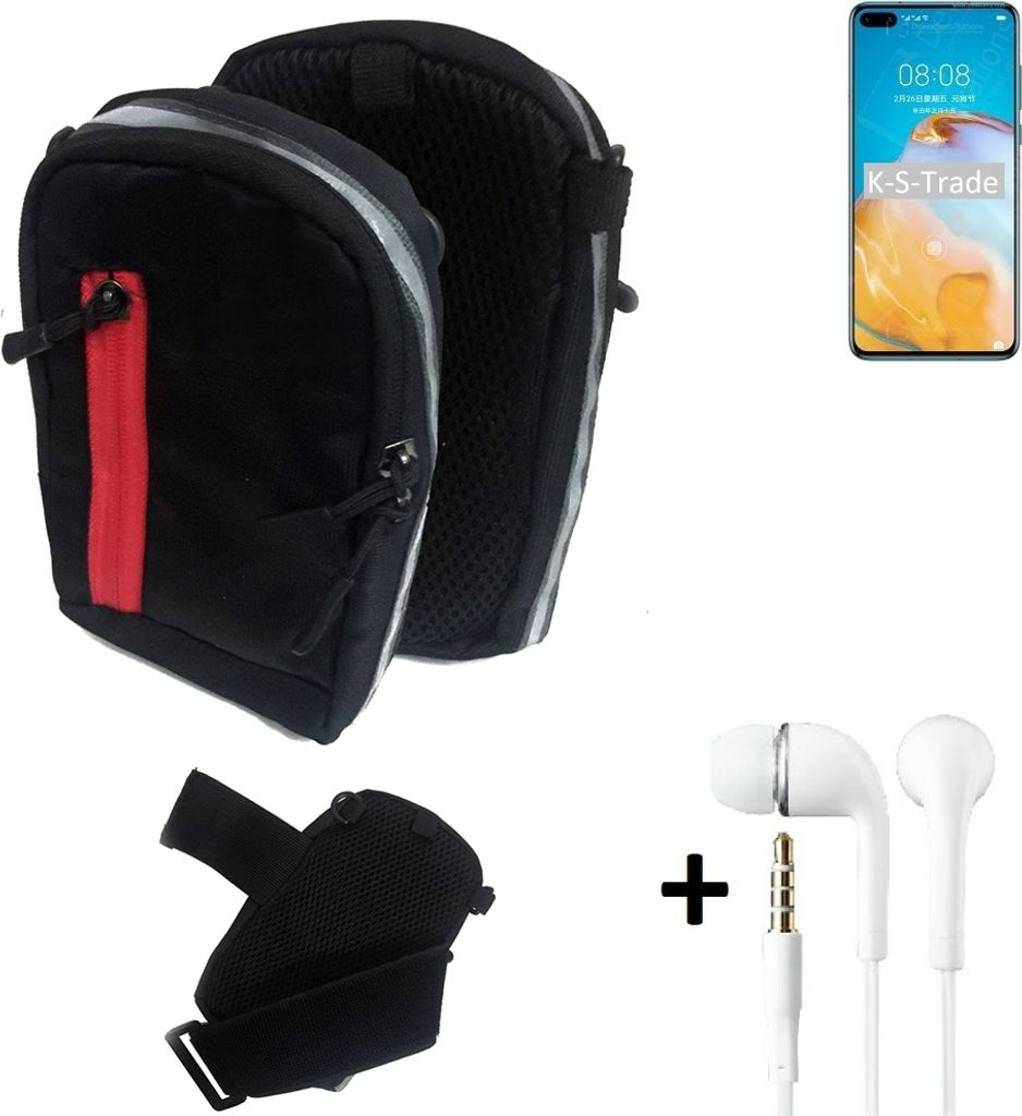 K-S-Trade Outdoor Gürteltasche Holster Umhängetasche + Kopfhörer kompatibel mit Huawei P40 4G schwarz Handy Tasche Case travelbag Schutzhülle