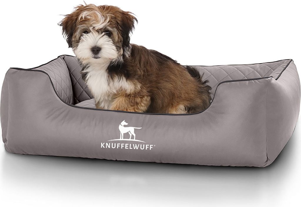 Cuddlewuff lasergepolstertes Kunstleder Hundebett Milan M-L 85 x 63cm grau