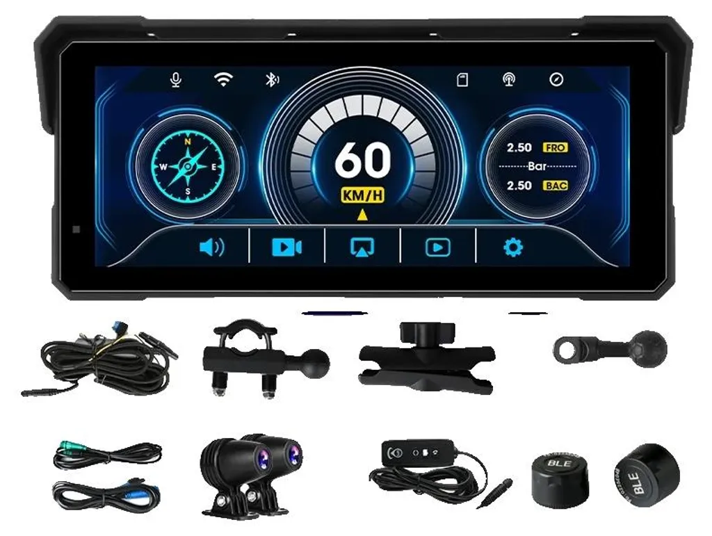 GPS Tactile 4K Étanche Android 8.1 avec Capteurs de Pression TPMS Moto