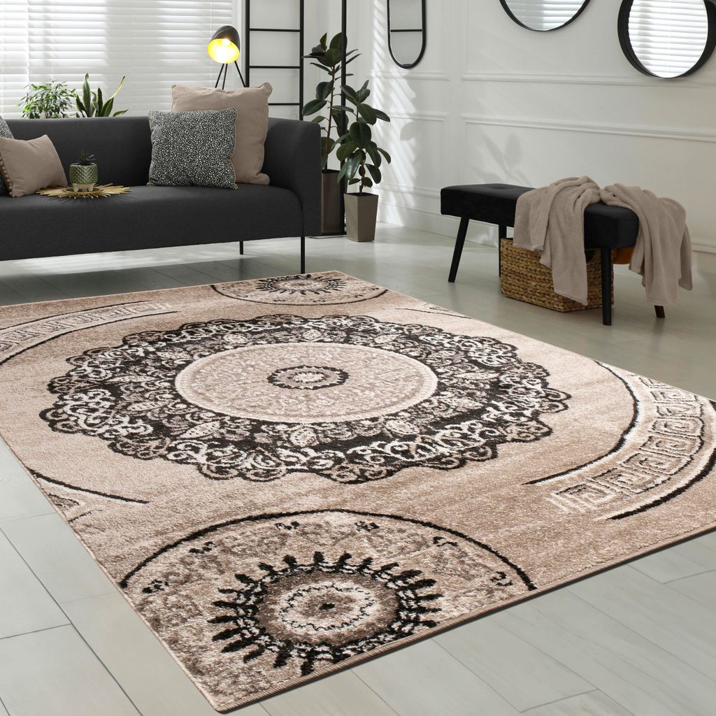 Tapis salon à poils courts, motif oriental vintage mandala, Image du produit 