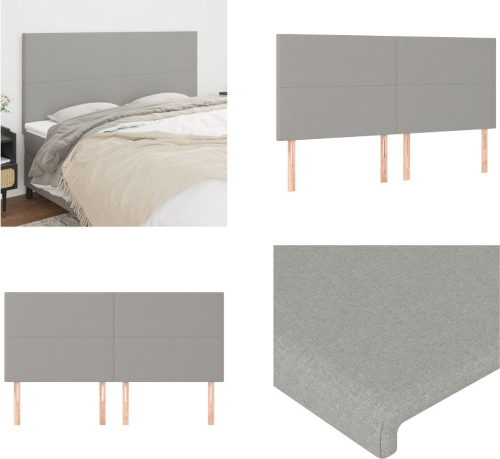 vidaXL Kopfteile 4 Stk. Hellgrau 90x5x78/88 cm Stoff - Kopfteil - Kopfteile - Bett-Kopfteil - Bettkopfteil