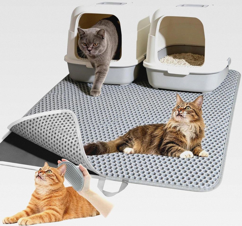 Katzenklo Matte 90X60cm mit Silikonbürsten,Groß XXL Katzenstreu Matte EVA Doppelte Schichte Katzenstreumatte wasserdichte Katzenmatte Katzenklo u...