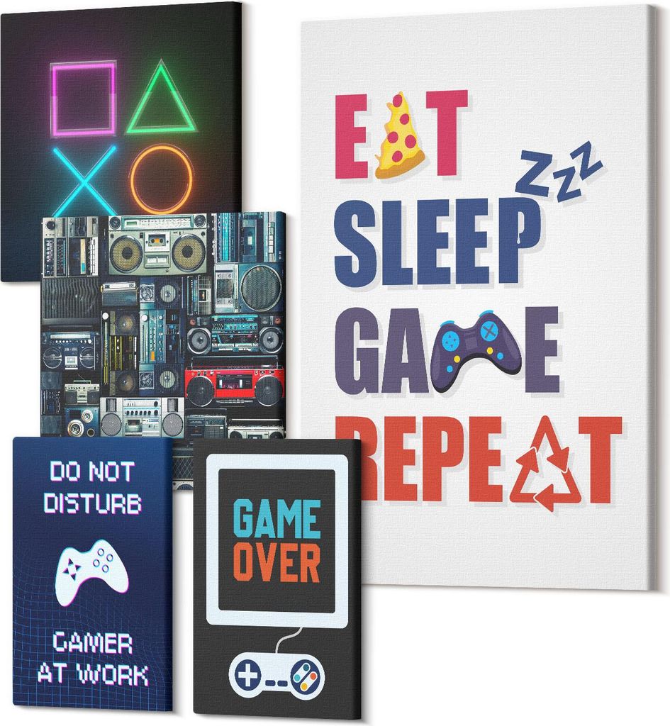 Leinwandbild Set 5-teilig – Modernes Wandbild – Polycanvas Kunstdruck – Abstrakte Bilder – Hochwertige Wandkunst – 2x 30x30 cm + 2x 20x30...