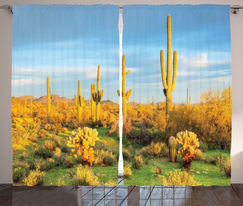 ABAKUHAUS Frühling Rustikaler Vorhang, Sonoran Wüsten-Blüte, Wohnzimmer Universalband Gardinen mit Schlaufen und Haken, 280 x 245 cm, Marigold B...