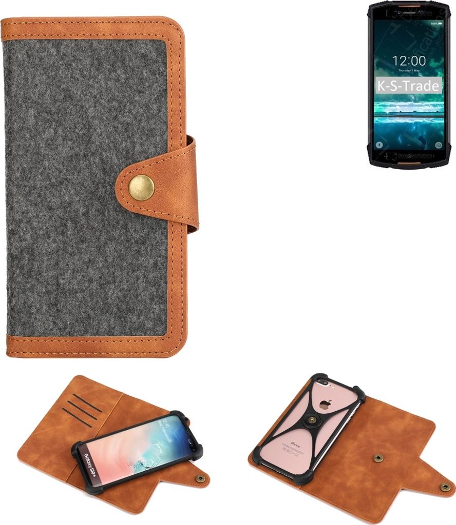 K-S-Trade Schutzhülle Handyhülle kompatibel mit Doogee S55 Lite Filz Hülle Kunst-Leder dunkelgrau braun (1x)