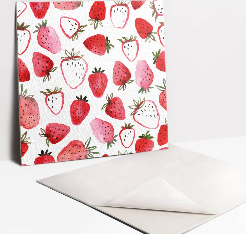Fliesenaufkleber Set für Bad und Küche - 9 Fliesen Selbstklebend PVC - 30 x 30 - Rote Erdbeeren
