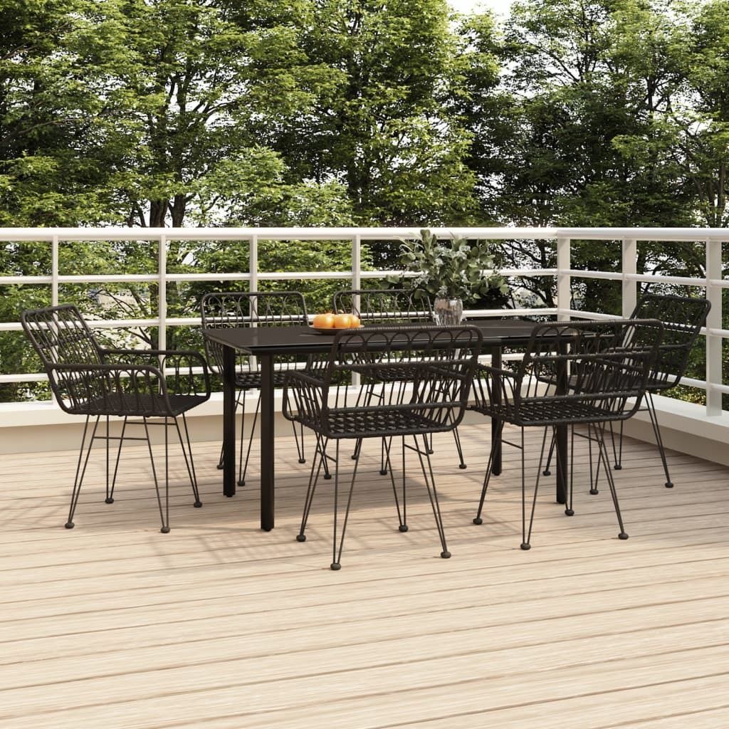Maison Exclusive - 7-tlg. Garten-Essgruppe Schwarz Poly Rattan