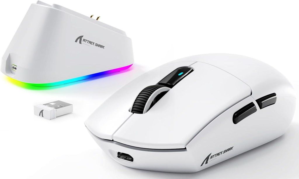 Maus mit Magnetischer Ladestation PixArt PAW3311-Sensor,Bis zu 25000DPI,BT/2,4 GHz/Kabelgebunden,100M Klicks,59g Superleichte Mäuse für PC/Xbox/P...