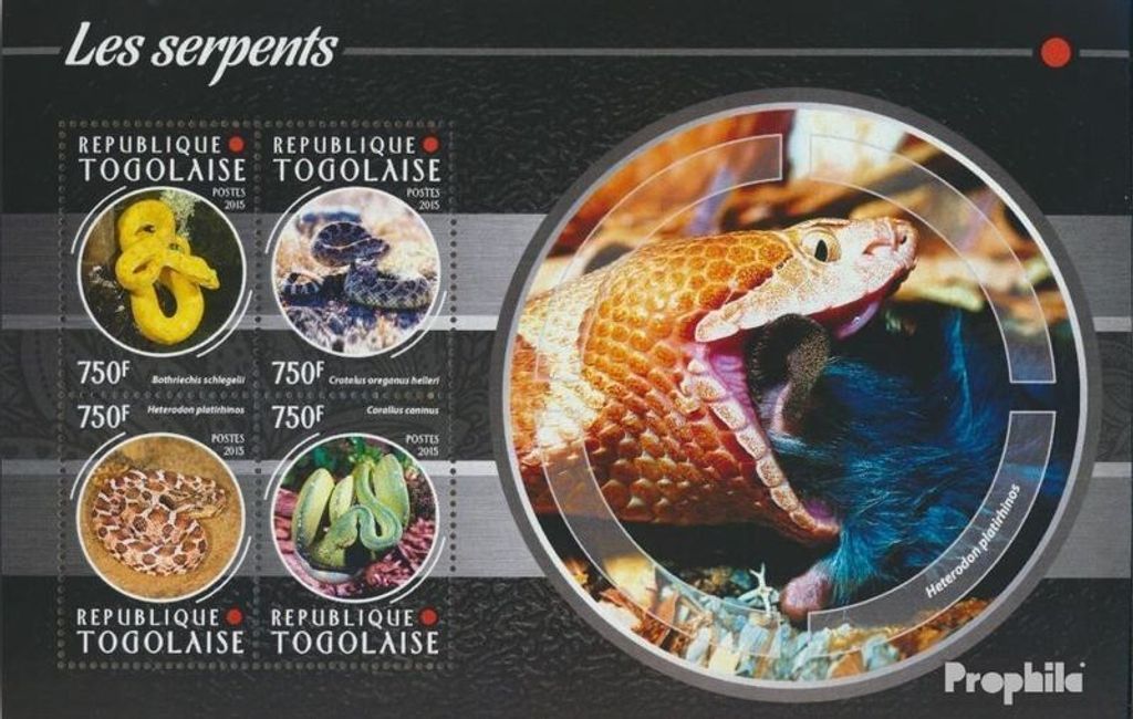 Briefmarken Togo 2015 Mi 6664-6667 Kleinbogen (kompl. Ausgabe) postfrisch Schlangen