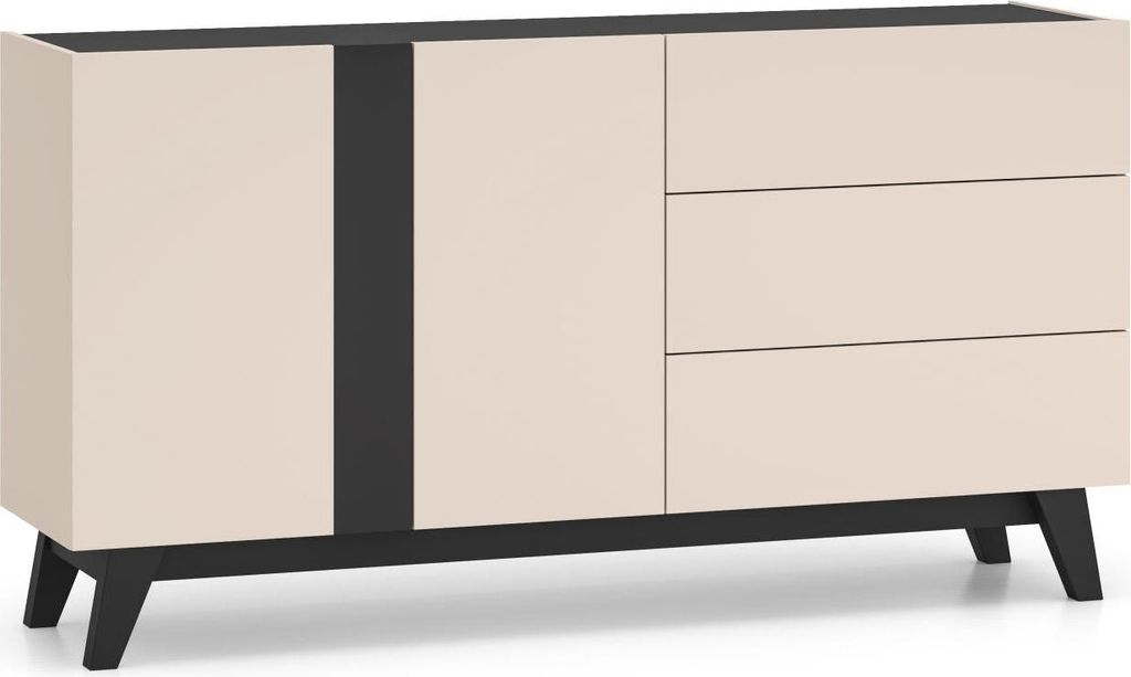 FURNLUX Sideboard Freshion Beige Und Schwarz 160cm / Hauptfarbe: Beige / Abmessungen: 160 x 85 x 40 cm