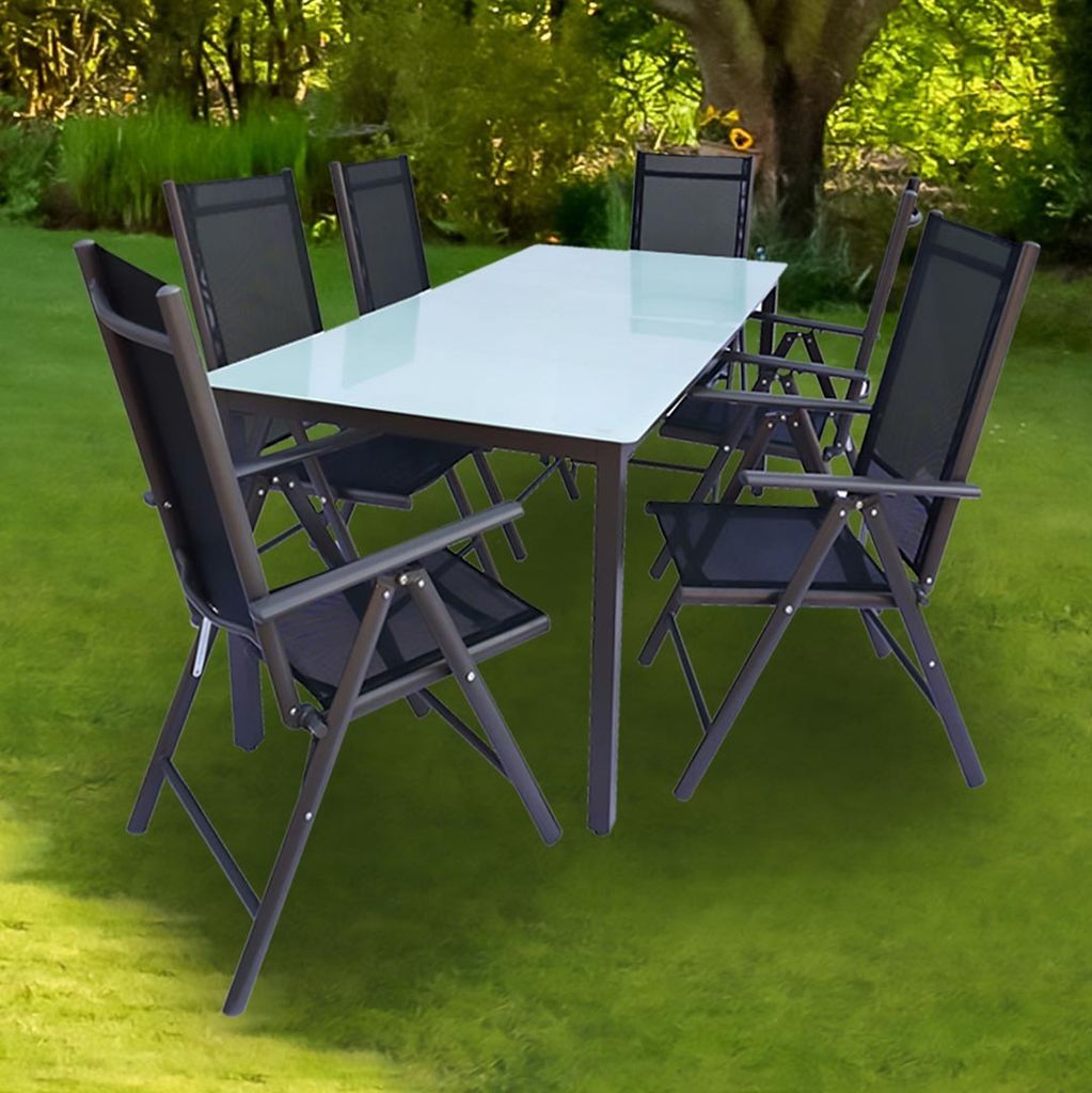 VCM 7 tlg. Gartenmöbel Set | Sitzgruppe Essgruppe | 1x Tisch, 4x Stühle | Tisch Maße ca. H. 76 x B. 189 x T. 90 cm | Stühle 189 MA