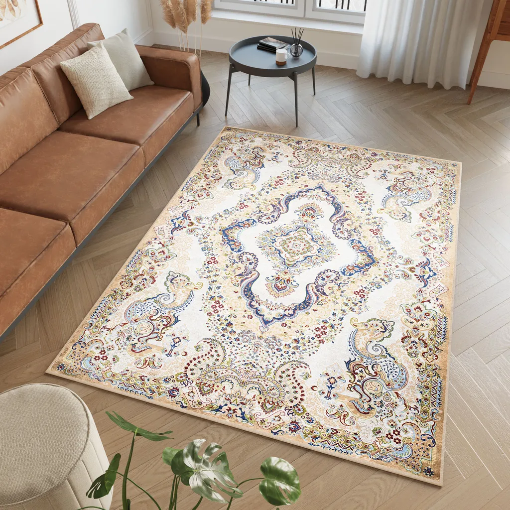 Tapis Chambre Adulte Bleu et Beige Moderne Idéal Grand Espace 160x230