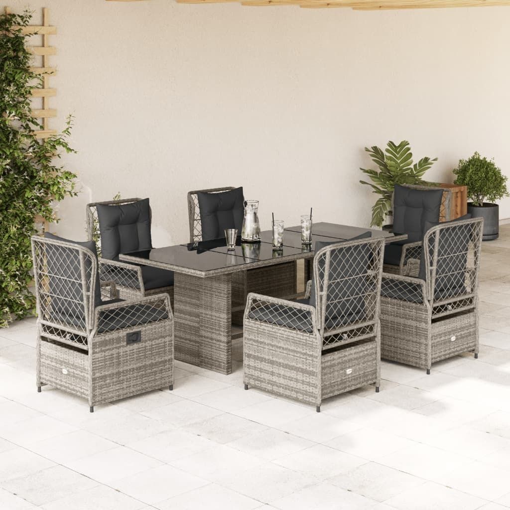 Maison Exclusive - 7-tlg. Garten-Essgruppe mit Kissen Grau Poly Rattan