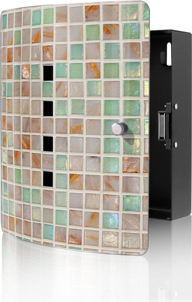 banjado Design Schlüsselkasten aus Edelstahl für 10 Schlüssel, Schlüsselschrank 24 x 21,5 x 7cm groß mit Magnetverschluss, Grüne Fliesen [BWS...