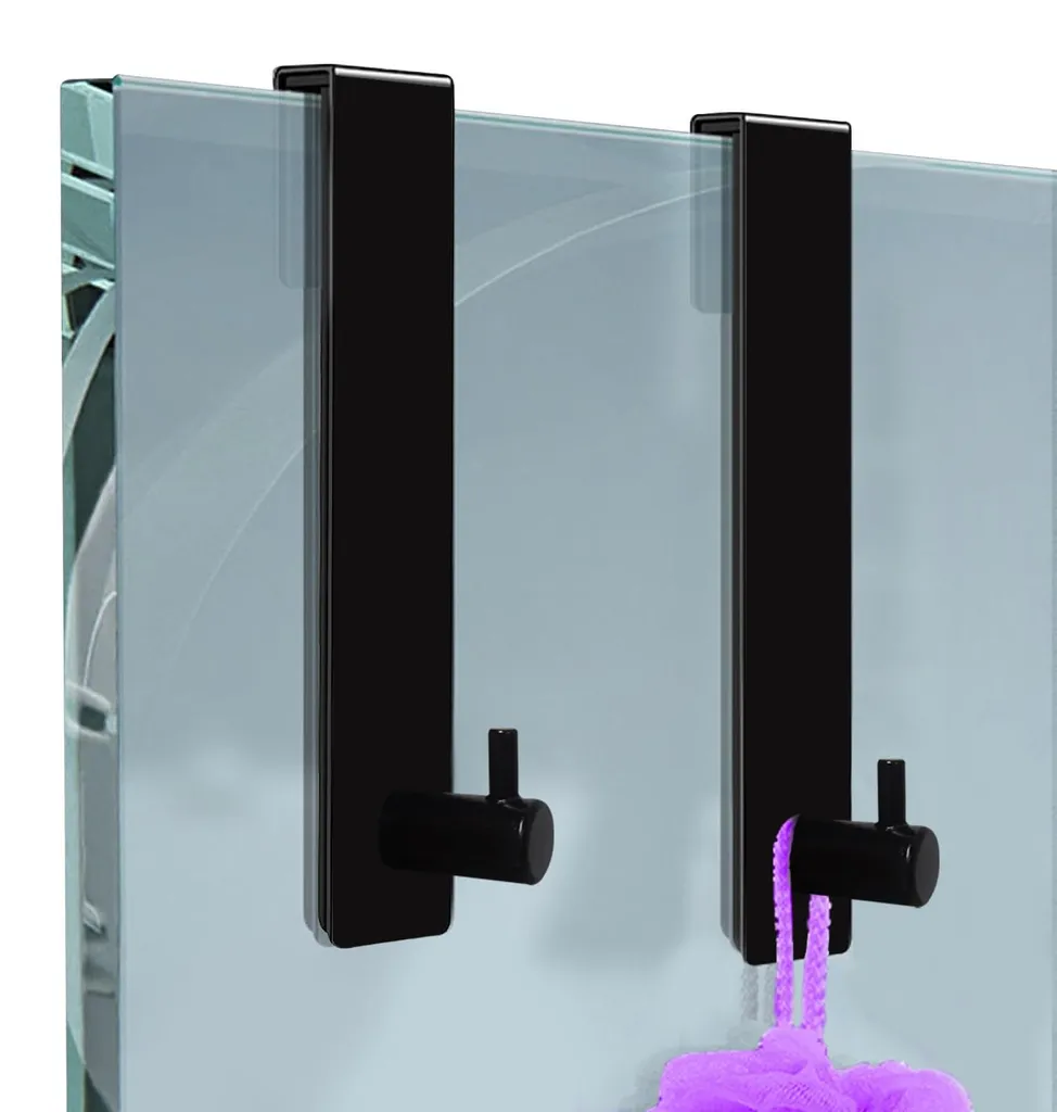 Crochet pour porte de douche sans perçage en inox noir, lot de 2