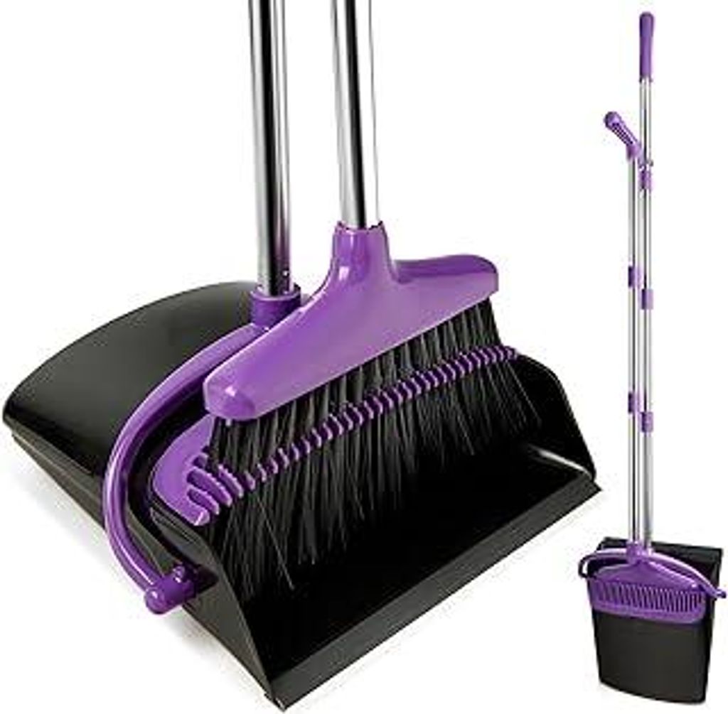 Besen und Kehrschaufel Set mit langem Stiel,Kehrbesen mit Schaufel,Kehrset mit Ausziehbarem Stiel,Kehrblech Broom and Dustpan Set für Haushaltsrei...