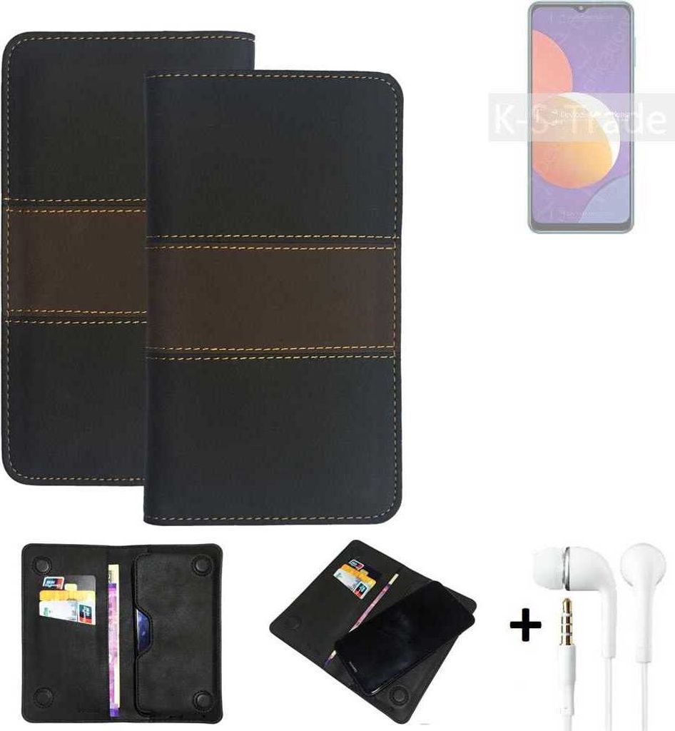 K-S-Trade Handyhülle + Kopfhörer kompatibel mit Samsung Galaxy M12 Schutzhülle Walletcase Bookstyle Tasche Schutz Case Hülle Wallet Cover