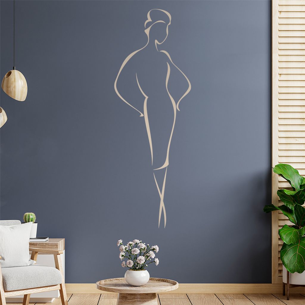 Dame im Kleid - Linien Wandtattoo in 6 Größen - Wandaufkleber Wall Sticker - Dekoration, Küche, Wohnzimmer, Schlafzimmer, Badezimmer