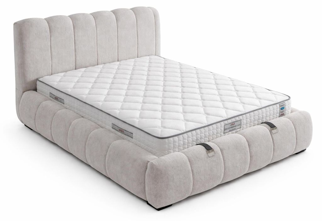 Bett mit Matratze Moderner Stil Grau Bett mit Stauraum Stoffbezug