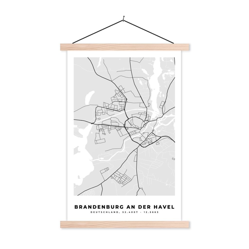 MuchoWow Textilposter Karte - Deutschland - Brandenburg an der Havel - Stadtplan - Karte 40x60 cm mit holzfarbenen Rahmen - Poster